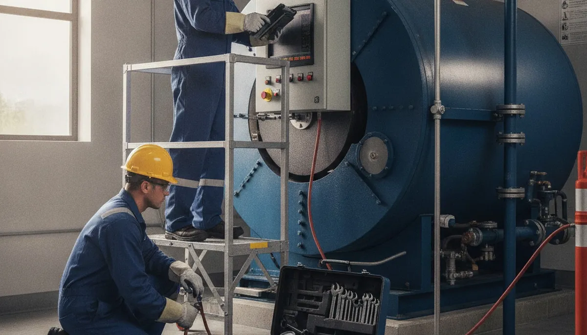 Boiler repair technician in El Paso, TX servicing a residential heating system