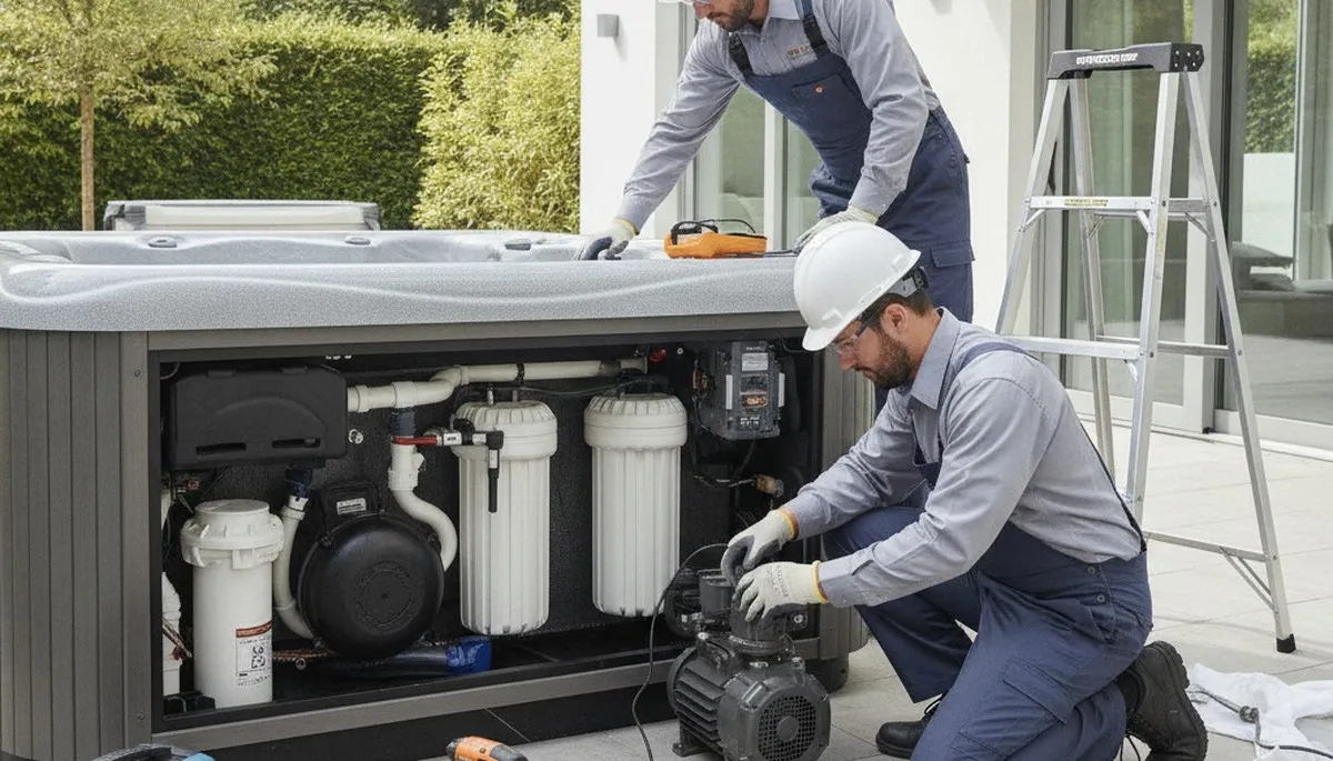 On Call Plumbers repairing a spa in El Paso, TX for heat damage and mineral buildup